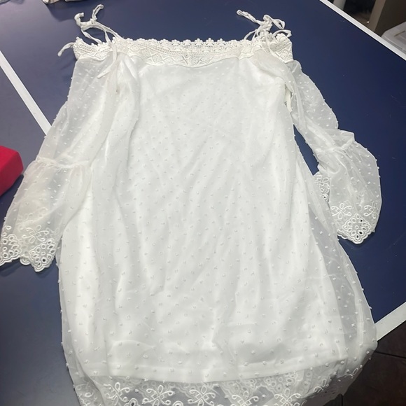 NWT white aqua mini dress s small lace off shoulder floral - Picture 1 of 4